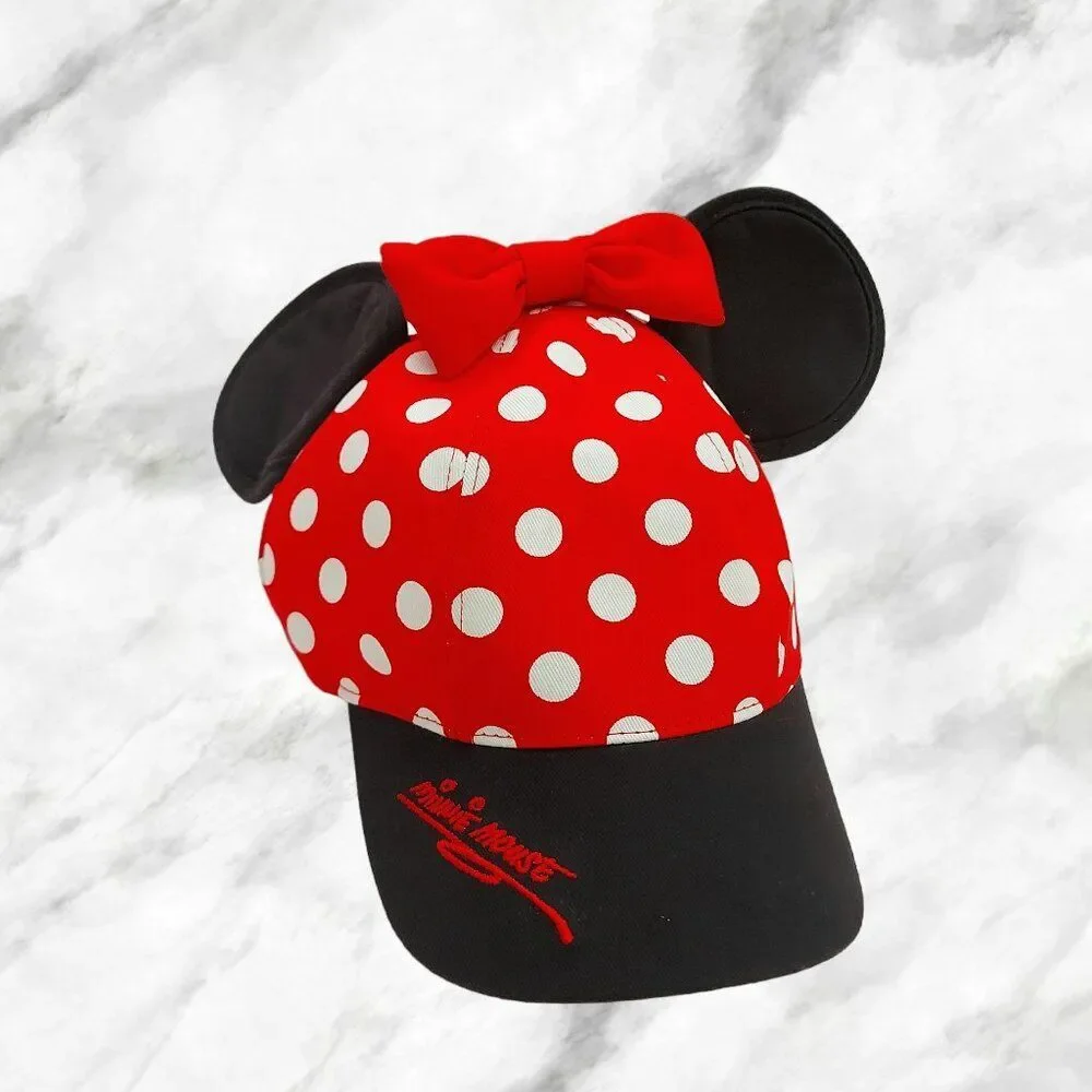 Disneyland Parks Minnie Mouse Snap Back Hat Cap Youth One Size Red Polka Dot Bow